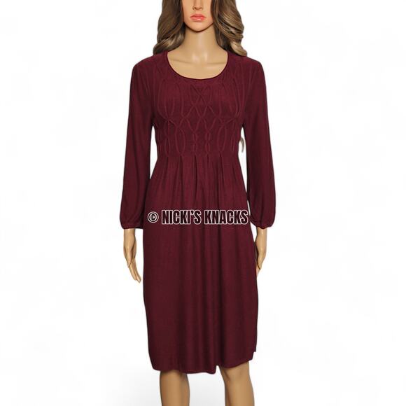 Spense Burgundy Sweater Dress L Knee-Length 3/4 Sleeve Fall Capsule Workwear - Picture 2 of 10